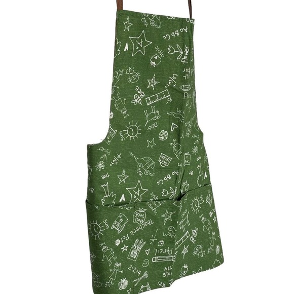 Green Chalk board print unisex Kids  apron, cooking art.  OS - Picture 5 of 7